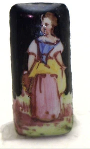 Antique Rectangle Victorian Enamel w/ Woman Design Piece Trim #KK318 - Picture 1 of 2