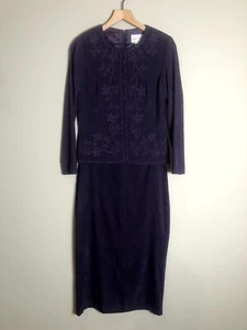Vintage Karin Stevens 80er lila Blumen Brokat bestickt Midi Kirche Kleid Gr. 6 - Bild 1 von 8