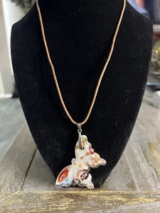 A Sterling Silver Brown Necklace With A Beautiful Art Glass Butterfly Pendant - Picture 1 of 5