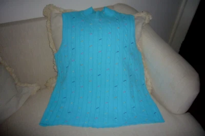 Marisa Christina Tunic Sweater Cabled Cotton Aqua Turquoise Blue 2X - Image 1 of 4