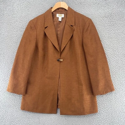 Talbots Blazer Womens 12 Petite Brown Silk Linen Notch Lapel Office Career Work - Image 1 of 4