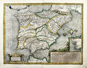Espana Spain Spanien Portugal mapa map Karte grabado engraving Ortelius 1595 - Picture 1 of 1