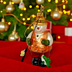 Antiguo Mundo Navidad Vidrio Soplado "Pescador Muñeco de Nieve" Adorno - 4" Alto - Imagen 1 de 9