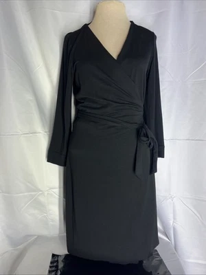 DIANE VON FURSTENBERG DVF Julian Two Wrap Dress Rayon Jersey Black Size 12 - Image 1 of 4