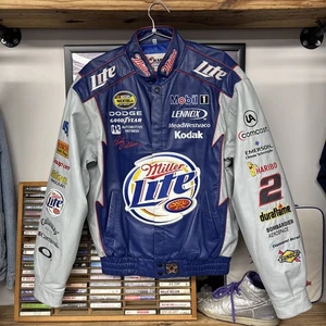 Vintage Rusty Wallace Leather Nascar Racing Miller Lite Beer Jacket Sz M 292 - Picture 1 of 9