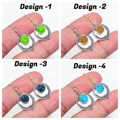 Pendientes de halo de gema druzy de cobre turquesa y brillo joyería de plata de ley 925 Foto 1 de 4