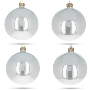 Set of 4 Glossy White Glass Ball Ornaments 4 Inches - Picture 1 of 3