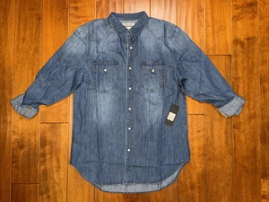 Neu mit Etikett Man X One Teelöffel Herrenhemd Large blau Django Western Denim Perlen Druckknopf neu mit Etikett - Bild 1 von 9