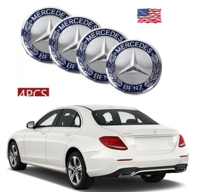 Set of 4 For Mercedes Benz Center Caps Blue 2.95 Inch/75mm Fits Most Models NEW - Image 1 of 4