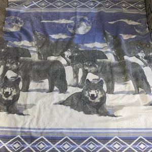 VTG Blanket Wall Hanging Wolves Winter Howling Sky Aztec Size 72X90 Made In USA - Picture 1 of 7