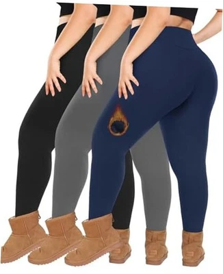  3件装大码抓绒衬里打底裤女式XX大号05-黑色/灰色/海军蓝 — 第 1/4 张图片