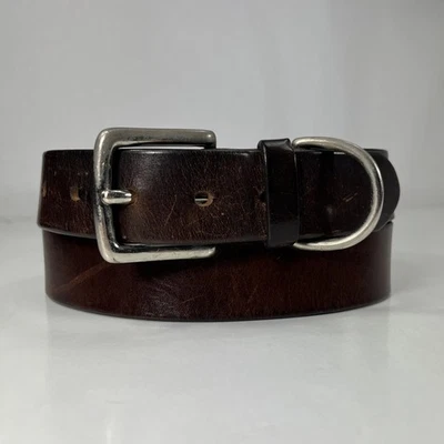 Cinturón de cuero italiano genuino marrón rayado estructura - Hecho en EE. UU. - Talla 36 Foto 1 de 4