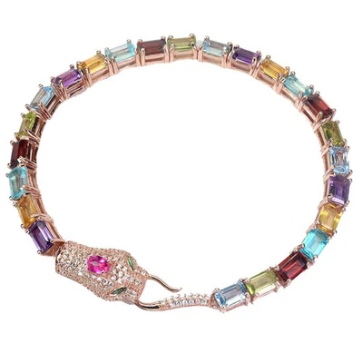 Pulsera de plata de ley 925 octágono citrino 6x4 mm topacio amatista piedras preciosas 7,5 pulgadas Foto 1 de 4