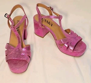 Esska Größe 38 EU/7,5 US Charlie Pink Metallic T-Bar 3" Absatz Sandalen 1" Plateau - Bild 1 von 9