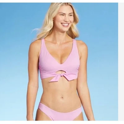 Shade & Shore 领带前胸罩比基尼套装 - 34C/Hipster 比基尼底部小号新品 — 第 1/4 张图片