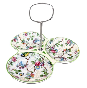 Midwinter 3 Divided Serving Dish Candy Condiment Relish Birds Floral Vtg England - Picture 1 of 16
