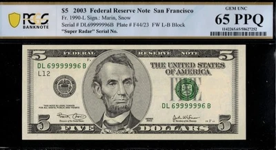 2003 $5 FRN DL69999996B P.C.G.S #65PPQ - Image 1 of 3