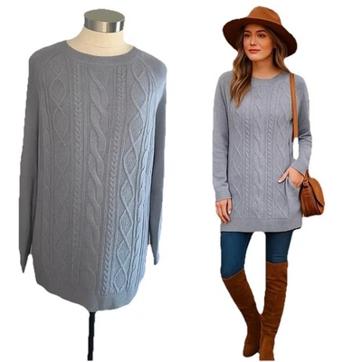 Suéter túnica manga larga tejido con cable azul gris estilo RD para mujer talla M mediano Foto 1 de 4