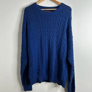 Suéter De Colección Eddie Bauer Azul Real Tejido con Cable Algodón Para Hombres XL Pescador Clásico - Imagen 1 de 7