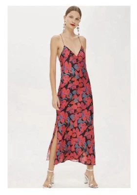 Topshop цветочный уклон спагетти ремень коктейльное свадьбы гостей скольжения платье Wmns размер 8 - Изображение 1 из 4