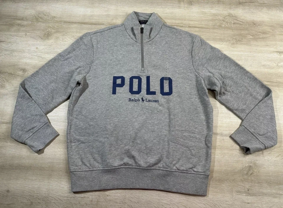 NUEVO CON ETIQUETAS Polo Ralph Lauren Hombres Pullover Sudadera S Gris Jaspeado Azul POLO Polar Foto 1 de 4