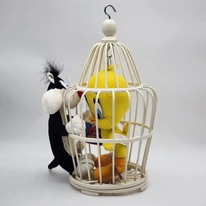 Vintage 90er Warner Bros/Looney Tunes Tweety Vogel und Sylvester Plüsch im Weidenkäfig - Bild 1 von 15