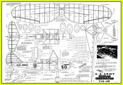 Peanut Scale Model Airplane Plans (FF): Comet Army Douglas Observation 13" RP - Image 1 of 3