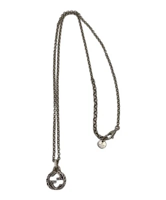 GUCCI Collana Ciondolo GG Emblema Argento Unisex Accessorio Autentico - Immagine 1 di 4