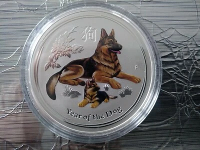 1 Unze / 1Oz Silber Lunar 2 Hund Farbig von 2018 - Bild 1 von 3