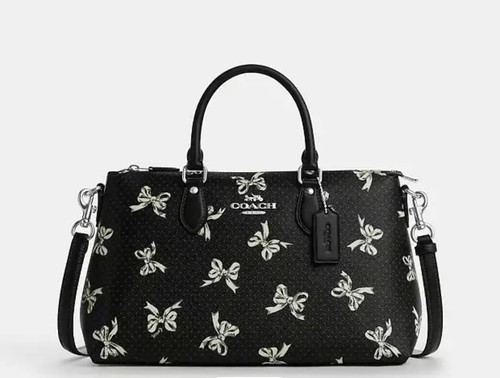 Borsa a tracolla Coach CAA76 Georgia nuova con etichette con stampa fiocco rivestita in tela e pelle nera Mult