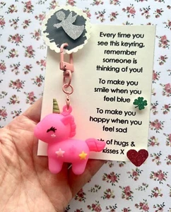 UNICORN Pink🦄 KEYRING with a Note, A Little Gift For Girls Kids 🎁Ready To give - Picture 1 of 10