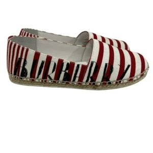 Burberry Kids Red and White Striped Slip On Espadrilles with Burberry Logo - 34 - Picture 1 of 9