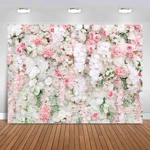 7X5FT Pink White Rose Flower Backdrop Party Bridal Shower Photoshoot Valentine'S - Picture 1 of 2
