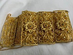 10k Gold auf 925 Sterling Silber 55 Gramm filigran floral Blatt Schleife Panel Armband - Bild 1 von 15