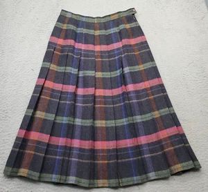 Vtg Avoca Collection Skirt Women's M Multi Plaid Wool Flannel Pleated Side Zip - Picture 1 of 8