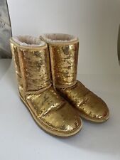 UGG Classic Short Sparkle Gold Sequined Women's Boots Size 6 #3161
