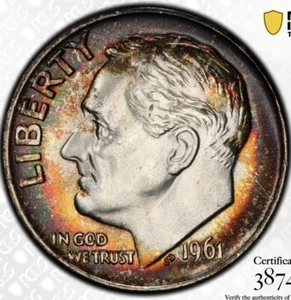 1961 Monster Toned MS66 PCGS Roosevelt Dime Trueview Gold Shield Tough Registry - Picture 1 of 3