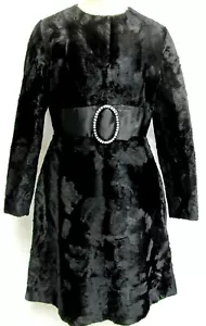 VTG 60s..MOD..BLACK..CRUSHED VELVET..DRESS..RHINESTONE..sz LARGE - Picture 1 of 6