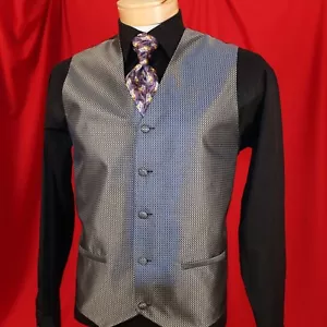 PIERRE CARDIN Silver Gray Geometric Polyester Men Formal Waistcoat Vest Size M - Picture 1 of 10