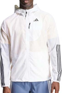 adidas Own The Run 3 Stripes Mens Running Jacket White Hooded Lightweight - Picture 1 of 5