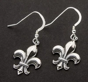 Fleur de Lis Earrings 3D Designed and Printed Antiqued .925 Sterling Silver iDu - Picture 1 of 12