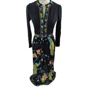 Vintage 1970er Maurice Pfau & Blumen schwarz Neuheit Druck Kleid Maxikleid GR. 8 LESEN - Bild 1 von 24