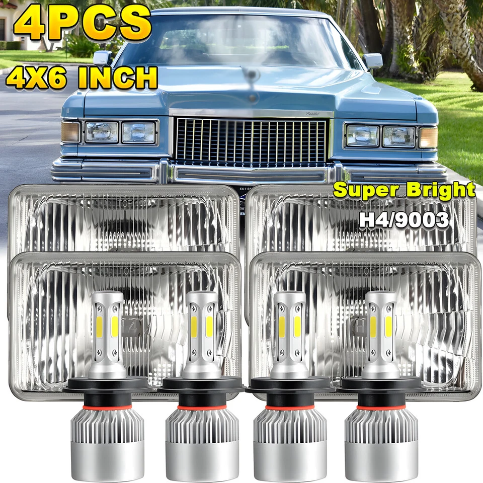4PCS DOT 4X6" LED Headlights Hi-Lo Beam For Cadillac Fleetwood DeVille 1975-1986 - Image 1 of 4