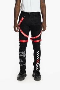 Men's Smoke Rise DENIM JEANS BLACK/RED (JP21507BKRD), Sz 32x32 - 44x32 - Picture 1 of 6