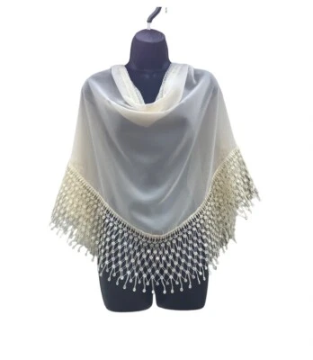 Mantón Crema Estilo Victoriano con Flecos Baile de graduación Boda Envoltura Mantón Novia Grande Foto 1 de 4