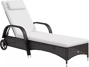 Wicker Outdoor Chaise Lounge, 5-Level Adjustable Backrest, Wheels, Brown - Picture 1 of 9