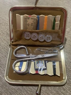 Vintage Mini Orange Velvet Golden Frame Sewing Kit COMPLETE Travel Kisslock - Image 1 of 3