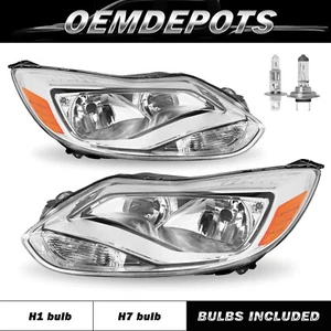 For 2012-2014 Ford Focus Halogen Chrome Clear Headlights Assembly LH+RH w/ Bulbs - Picture 1 of 6