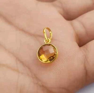 Natural Citrine Gold Charm Pendant 18k Gold Solid Gold Handmade Necklace - Picture 1 of 3