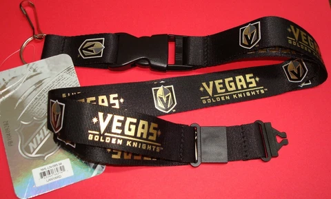 NEW BLACK & GOLD NHL Las Vegas Golden Knights Hockey Lanyard Keychain with Tags Cover